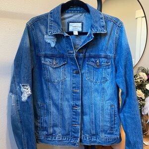 Forever 21 Blue Jean Jacket with Distressed Details
